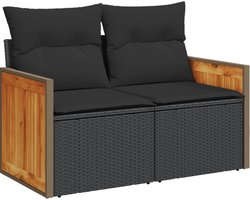 vidaXL 2-zits tuinbank met kussens - Zwart Tuinbank - 2 Persoons Bank - Lounge Set - Outdoor Furniture - Patio Furniture - Garden Sofa - Pe Rattan - Zwarte Tuinbank