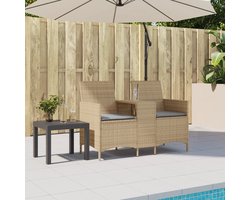 vidaXL 2-zits Tuinbank met Tafel en Kussens Beige Tuinbank - Lounge Bank - PE-rattan - Buitendecoratie - Tuinset - Loungeset - Balkon Set