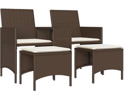 vidaXL 2-zits tuinbank met tafel & voetenbanken Tuinbank - Lounge Set - PE-rattan - Outdoor Furniture - Tuinset - Bruine Tuinbank - 2 Persoons Tuinbank - Tuinstoel - Loungestoel