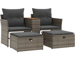 vidaXL 2-zits Tuinbank met Voetenbanken Grijs Lounge Set - Tuinbank - Lounge Bank - Buitentijnen - Relaxen - Veranda - Terras - Balkon - Outdoor Furniture - Pe Rattan - Grijs