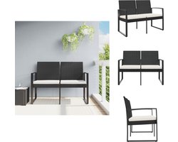 vidaXL 2-zits Tuinbankje - 2-zits Tuinbankjes - Parkbank - Tuinzetel - Tuinbank 2-zits met kussens polypropeen rattan zwart