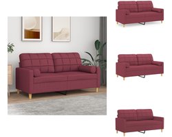 vidaXL 2-zitsbank - 2-zitsbanken - Tweezitsbank - Bank - Tweezitsbank met sierkussens 140 cm stof wijnrood