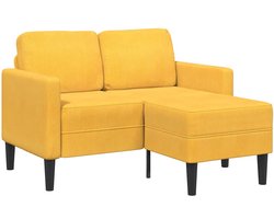 vidaXL - 2-zitsbank - met - ligstoel - L-vormig - lichtgeel - 125 - cm - linnen
