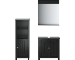 vidaXL - 3-delige - Badkamermeubelset - BERG - massief - grenenhout - zwart