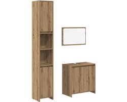 vidaXL - 3-delige - Badkamermeubelset - bewerkt - hout - artisanaal - eikenkleur