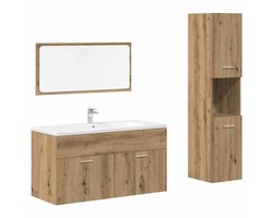 vidaXL - 3-delige - Badkamermeubelset - bewerkt - hout - artisanaal - eikenkleur