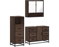 vidaXL - 3-delige - Badkamermeubelset - bewerkt - hout - bruin - eikenkleur