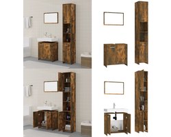 vidaXL - 3-delige - Badkamermeubelset - bewerkt - hout - gerookt - eikenkleurig