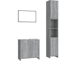 vidaXL - 3-delige - Badkamermeubelset - bewerkt - hout - grijs - sonoma - eikenkleur