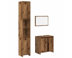 vidaXL - 3-delige - Badkamermeubelset - bewerkt - hout - oud - houtkleurig