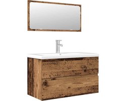 vidaXL - 3-delige - Badkamermeubelset - bewerkt - hout - oud - houtkleurig