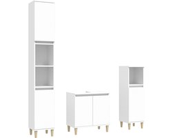 vidaXL - 3-delige - Badkamermeubelset - bewerkt - hout - wit