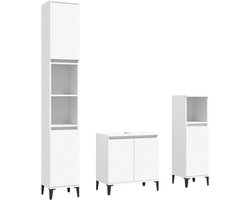 vidaXL - 3-delige - Badkamermeubelset - bewerkt - hout - wit