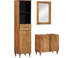 vidaXL - 3-delige - Badkamermeubelset - massief - mangohout