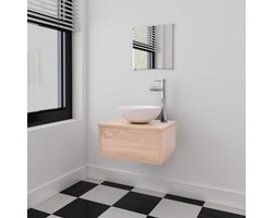 vidaXL - 3-delige - Badkamermeubelset - met - wastafel - beige