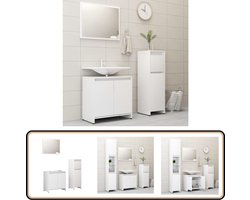 vidaXL 3-delige Badkamermeubelset - Wit Hout Badkamermeubelset - Badkamerkasten - Wastafelkast - Spiegel - Spaanplaat
