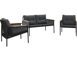vidaXL - 3-delige - Balkonset - met - kussens - staal - zwart