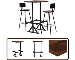 vidaXL 3-delige Barset - Massief Gerecycled Hout Bartafel - Barstoelen - Industrieel Design - Vintage Meubels - Gerecyclede Materialen