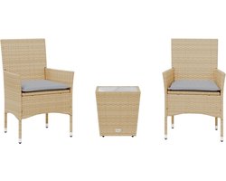 vidaXL 3-delige Bistroset Beige met Kussens Bistroset - Tuinset - Buisensets - Outdoor Furniture - Patio Set