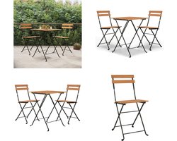 vidaXL - 3-delige - Bistroset - inklapbaar - massief - teakhout - en - staal