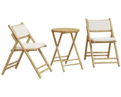 vidaXL - 3-delige - Bistroset - inklapbaar - met - kussens - bamboe - crèmewit