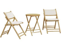 vidaXL - 3-delige - Bistroset - inklapbaar - met - kussens - bamboe - crèmewit