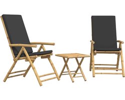 vidaXL - 3-delige - Bistroset - inklapbaar - met - kussens - bamboe - donkergrijs