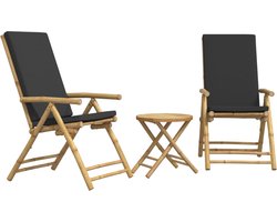 vidaXL - 3-delige - Bistroset - inklapbaar - met - kussens - bamboe - donkergrijs
