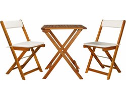 vidaXL - 3-delige - Bistroset - inklapbaar - met - kussens - massief - acaciahout