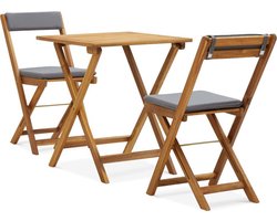 vidaXL - 3-delige - Bistroset - inklapbaar - met - kussens - massief - acaciahout