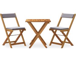 vidaXL - 3-delige - Bistroset - inklapbaar - met - kussens - massief - acaciahout
