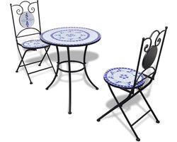 vidaXL - 3-delige - Bistroset - keramische - tegel - blauw - en - wit