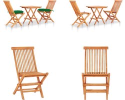 vidaXL 3-delige Bistroset met groene kussens massief teakhout - Bistroset - Bistrosets - Bistrotafel En -stoel - Bistrotafels En -stoelen