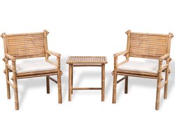 vidaXL - 3-delige - Bistroset - met - kussens - bamboe