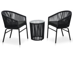 vidaXL - 3-delige - Bistroset - met - kussens - PE-rattan - zwart