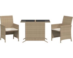 vidaXL - 3-delige - Bistroset - met - kussens - poly - rattan - beige