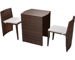 vidaXL - 3-delige - Bistroset - met - kussens - poly - rattan - bruin