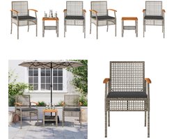 vidaXL 3-delige Bistroset met kussens poly rattan en acaciahout grijs - Bistroset - Bistrosets - Loungeset - Tuinset