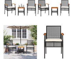 vidaXL 3-delige Bistroset met kussens poly rattan en acaciahout zwart - Bistroset - Bistrosets - Loungeset - Tuinset