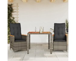 vidaXL - 3-delige - Bistroset - met - kussens - poly - rattan - grijs