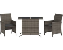 vidaXL 3-delige Bistroset met kussens poly rattan grijs - Bistroset - Bistrosets - Loungeset - Tuinset