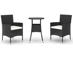 vidaXL - 3-delige - Bistroset - met - kussens - poly - rattan - zwart