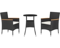 vidaXL - 3-delige - Bistroset - met - kussens - poly - rattan - zwart