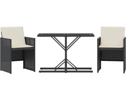 vidaXL - 3-delige - Bistroset - met - kussens - poly - rattan - zwart