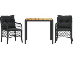 vidaXL - 3-delige - Bistroset - met - kussens - poly - rattan - zwart