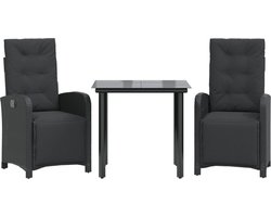 vidaXL - 3-delige - Bistroset - met - kussens - poly - rattan - zwart