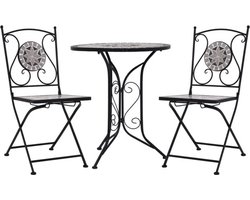 vidaXL - 3-delige - Bistroset - mozaïek - keramische - tegel - grijs