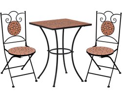 vidaXL - 3-delige - Bistroset - mozaïek - keramische - tegel - terracottakleurig