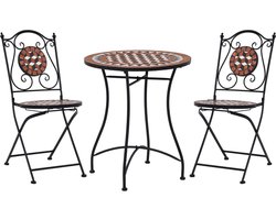 vidaXL - 3-delige - Bistroset - mozaïek - keramische - tegel - terracottakleurig