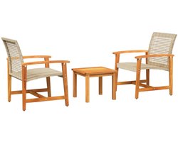 vidaXL 3-delige Bistroset poly rattan en acaciahout beige - Bistroset - Bistrosets - Loungeset - Tuinset